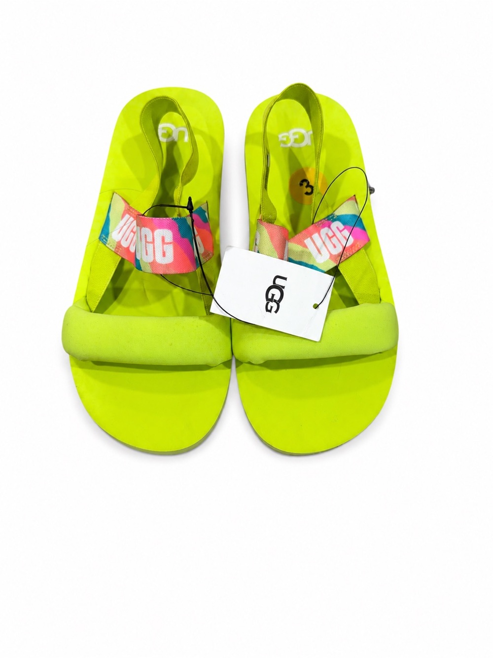 UGG Girls Size 3 Neon Green Zuma Sling Slide Sandals Logo Strap Slip-On Shoes